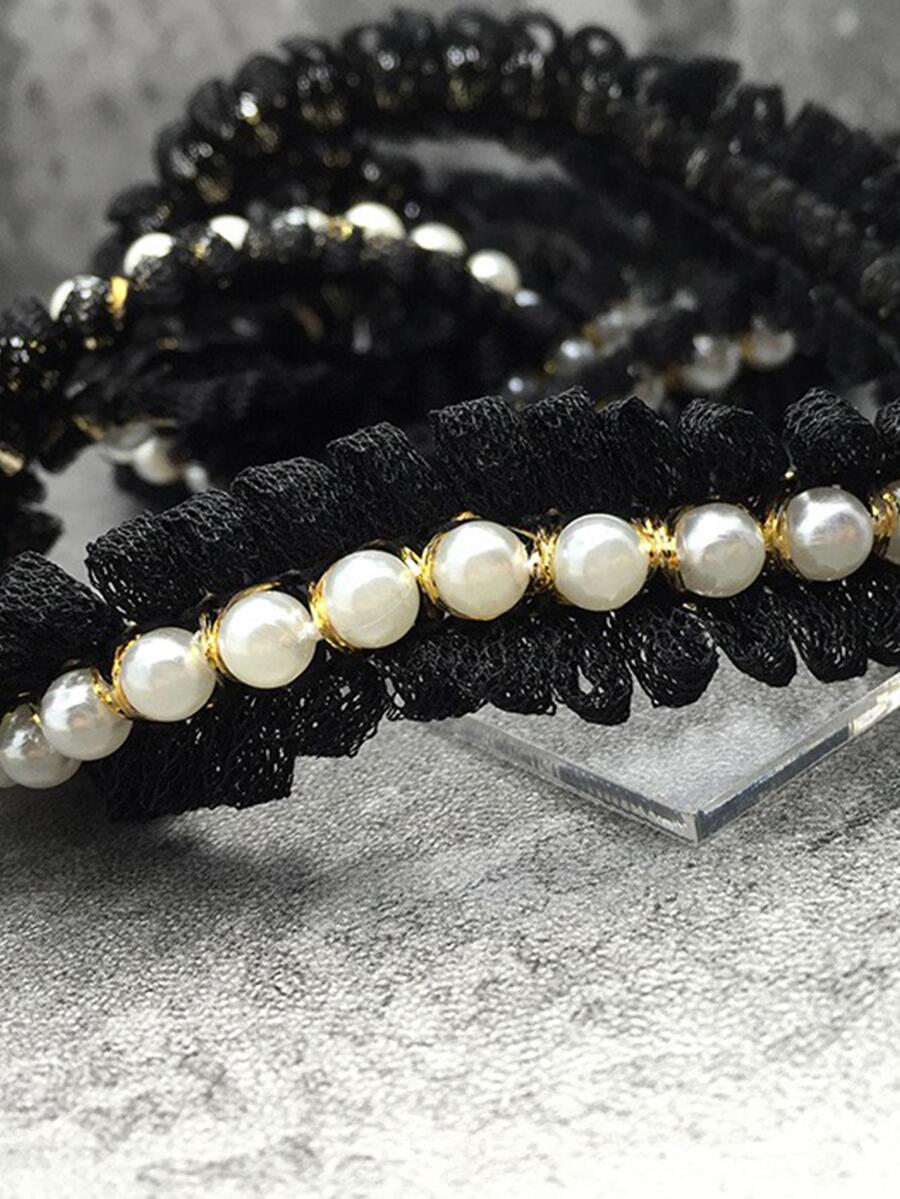 1入組塑膠DIY現代人造珍珠裝飾裝飾織帶適用於DIY - 黑色 - 查看 1