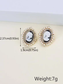人像細節橢圓形耳釘 - 彩色 - 查看 4