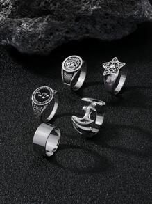 Men's 5pcs/Set Fashion Zinc Alloy Bat & Star Decor Ring For Daily Decoration, For Jewelry Gift And Party - Multicolor - View 2