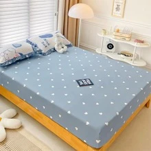 1入組愛心圖案合身現代織物防滑床笠適用於家庭 - 彩色 - 查看 5