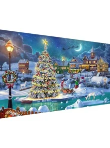 1pc Plastic DIY Diamond Painting Without Frame, Modern Christmas Snowscape Pattern DIY Diamond Painting For Craft - White - View 1