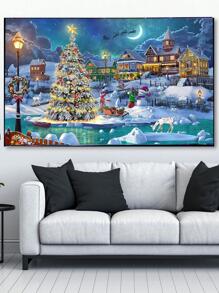 1pc Plastic DIY Diamond Painting Without Frame, Modern Christmas Snowscape Pattern DIY Diamond Painting For Craft - White - View 4