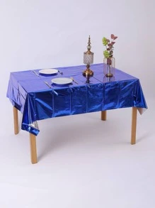 1pc Plastic Disposable Table Cover, Fashionable Royal Blue Rectangle Disposable Tablecloth For Birthday Party - Royal Blue - View 1