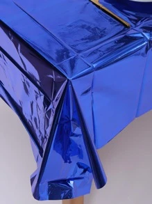 1pc Plastic Disposable Table Cover, Fashionable Royal Blue Rectangle Disposable Tablecloth For Birthday Party - Royal Blue - View 3