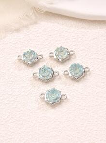 10入組/套時尚鋅合金花朵設計連接器適合女士DIY首飾製作 - 藍白色 - 查看 2