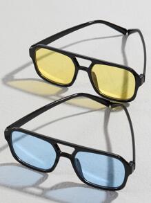 2pairs Men Top Bar Geometric Frame Fashion Glasses For Summer - Multicolor - View 2