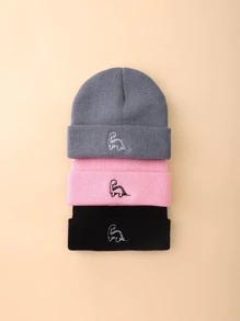 3pcs Bayi Dinosaurus Bordir Knit Beanie - MultiWarna - View 3