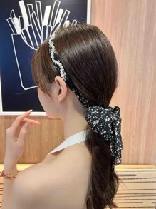 丝带花丝带头箍布料油条麻花辫子发辫头箍女头箍饰品头箍 - 黑與白 - 查看 1