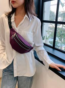 Minimalist Double Zipper Fanny Pack Fashion Purple , Purple - Purple - View 2