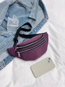Minimalist Double Zipper Fanny Pack Fashion Purple , Purple - Purple - View 4
