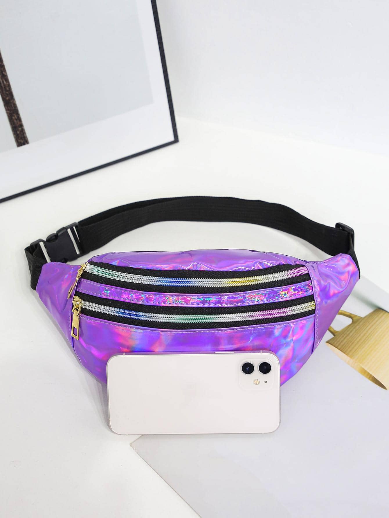 Holographic Double Zipper Waist Bag Funky, Preppy Bum Bag For The First