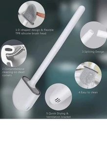 1pc Plastic Toilet Cleaning Brush, Modern Wall Mounted Toilet Brush For Bathroom - White - View 2