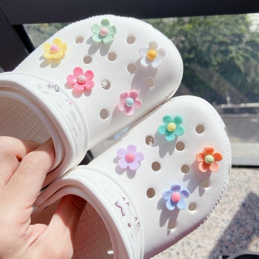 9 chiếc Giày trang trí hình bông hoa hoạt hình, Phụ kiện Sandal thông thường đầy màu sắc dễ thương - Nhiều màu - Xem 1