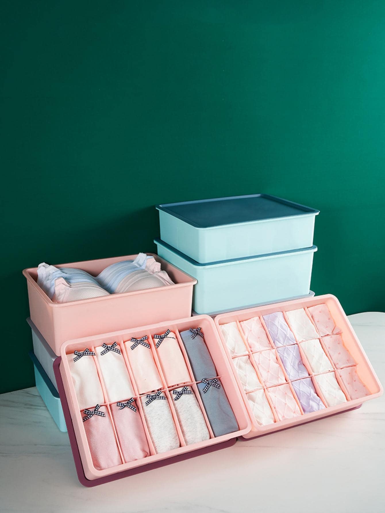 1pc Plastic Clothes Storage Box, Modern Two Tone Storage Box For Home - Pink - View 1