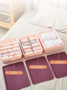 1pc Plastic Clothes Storage Box, Modern Two Tone Storage Box For Home - Pink - View 2
