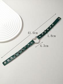 1入組時尚PU聚氨酯鉚釘裝飾心形扣環頸鏈適合女士日常裝飾 - 墨綠色 - 查看 5