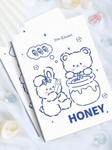 1 cuốn sổ tay in hình gấu hoạt hình - Xanh và trắng - Xem 1