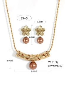 3 cái/bộ Bộ Trang Sức Trang Trí Hoa & Ngọc Trai Giả - màu nâu - Xem 5