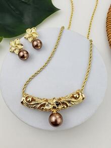 3 cái/bộ Bộ Trang Sức Trang Trí Hoa & Ngọc Trai Giả - màu nâu - Xem 2