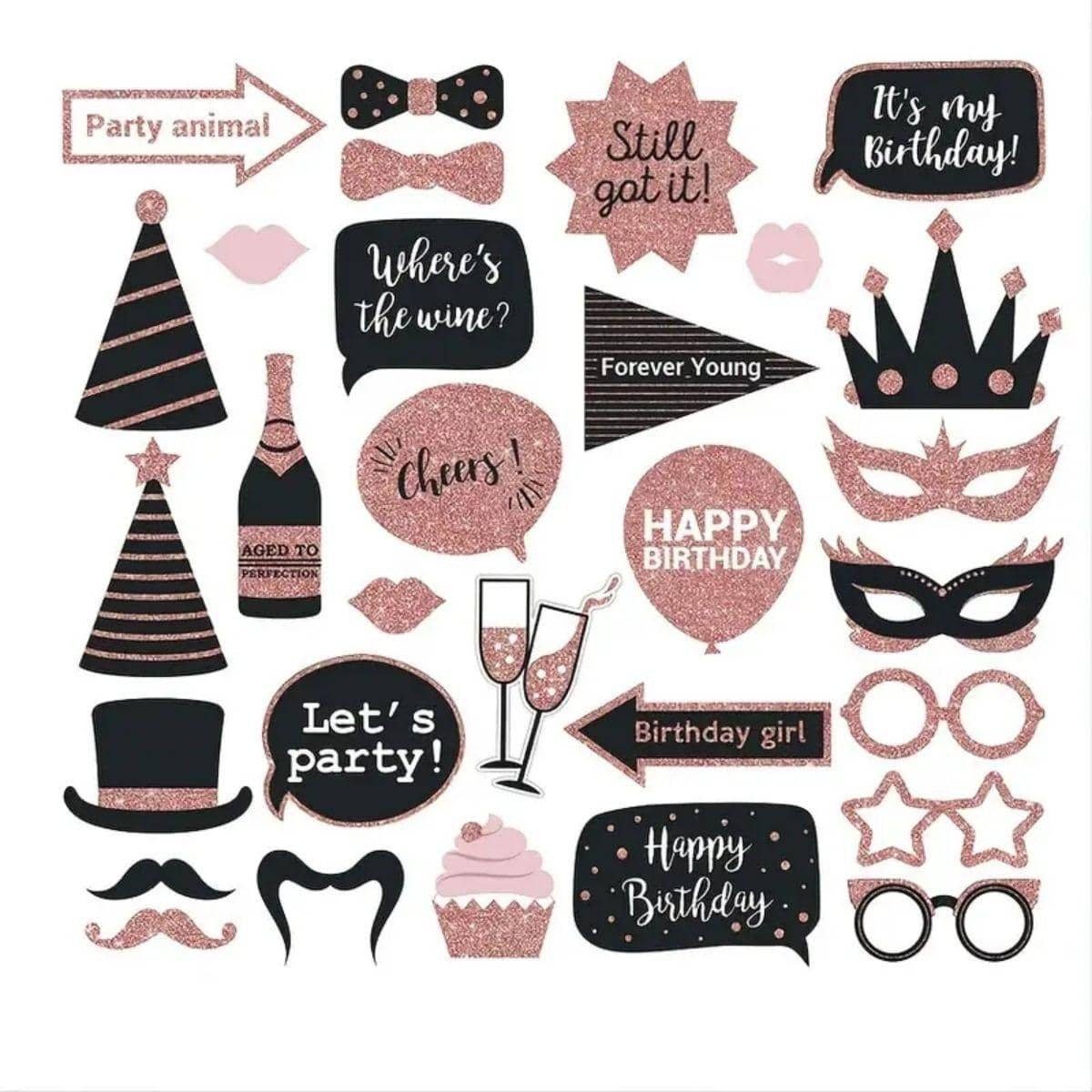 30pcs/Set Paper Photobooth Prop, Creative Glass & Hat Design Photo Booth Accessory For Party,Christmas