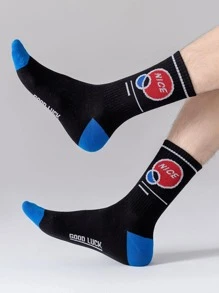 5雙裝男式格紋字母圖案透氣吸汗休閒水手襪適合日常生活 - 彩色 - 查看 4