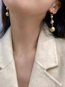Fashionable Ball Drop Earrings For Women For Daily Decoration - Gold - View 5