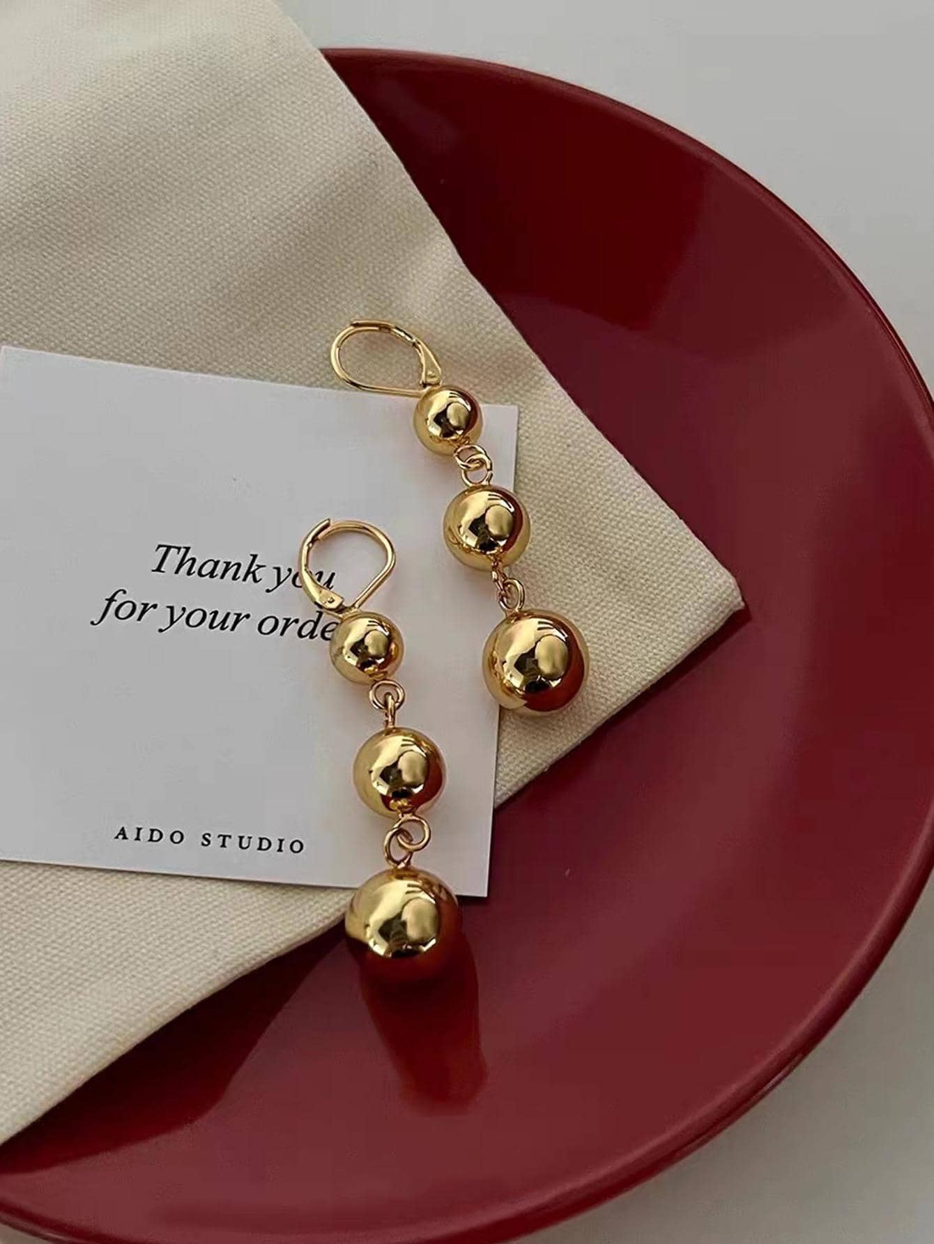 Fashionable Ball Drop Earrings For Women For Daily Decoration - Gold - View 1