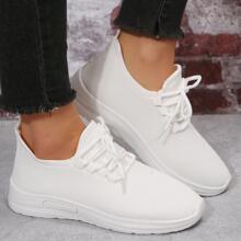 女士極簡前繫帶跑步運動鞋 - 白色 - 查看 1