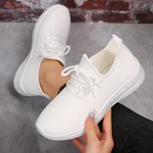 女士極簡前繫帶跑步運動鞋 - 白色 - 查看 2