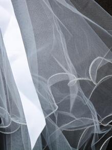 1 件白色双层薄纱面纱带蝴蝶结，适合女士婚礼派对秋季服装 - 白色 - 查看 4