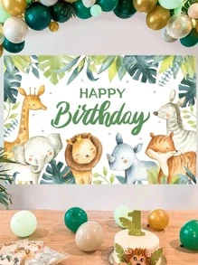 1入組滌綸派對背景可愛卡通長頸鹿和大象樣式拍照背景布適合派對 - 彩色 - 查看 1