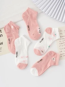 5雙女孩兔子和花朵圖案襪子適用於日常生活 - 彩色 - 查看 2