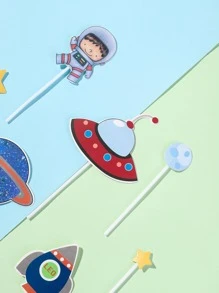 1 set papel pastel creativo astronauta & diseño del planeta Decoración superior detorta para fiesta Decoración de pasteles - Multicolor - Ver 4