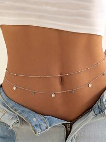 1入組時尚釘珠和唱片墜飾腰鏈適合女士日常裝飾 - 彩色 - 查看 12