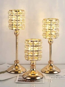 1pc 3 Sizes Gold Crystal Candle Holder, Tea Light Candlestick Holders Centerpiece For Wedding Table Fireplace Party Home Decor - Gold - View 1