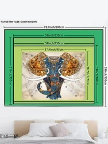1pc Elephant Print Tapestry, Modern Flannelette Tapestry Poster Wall Hanging For Bedroom Aesthetic - Blue - View 5