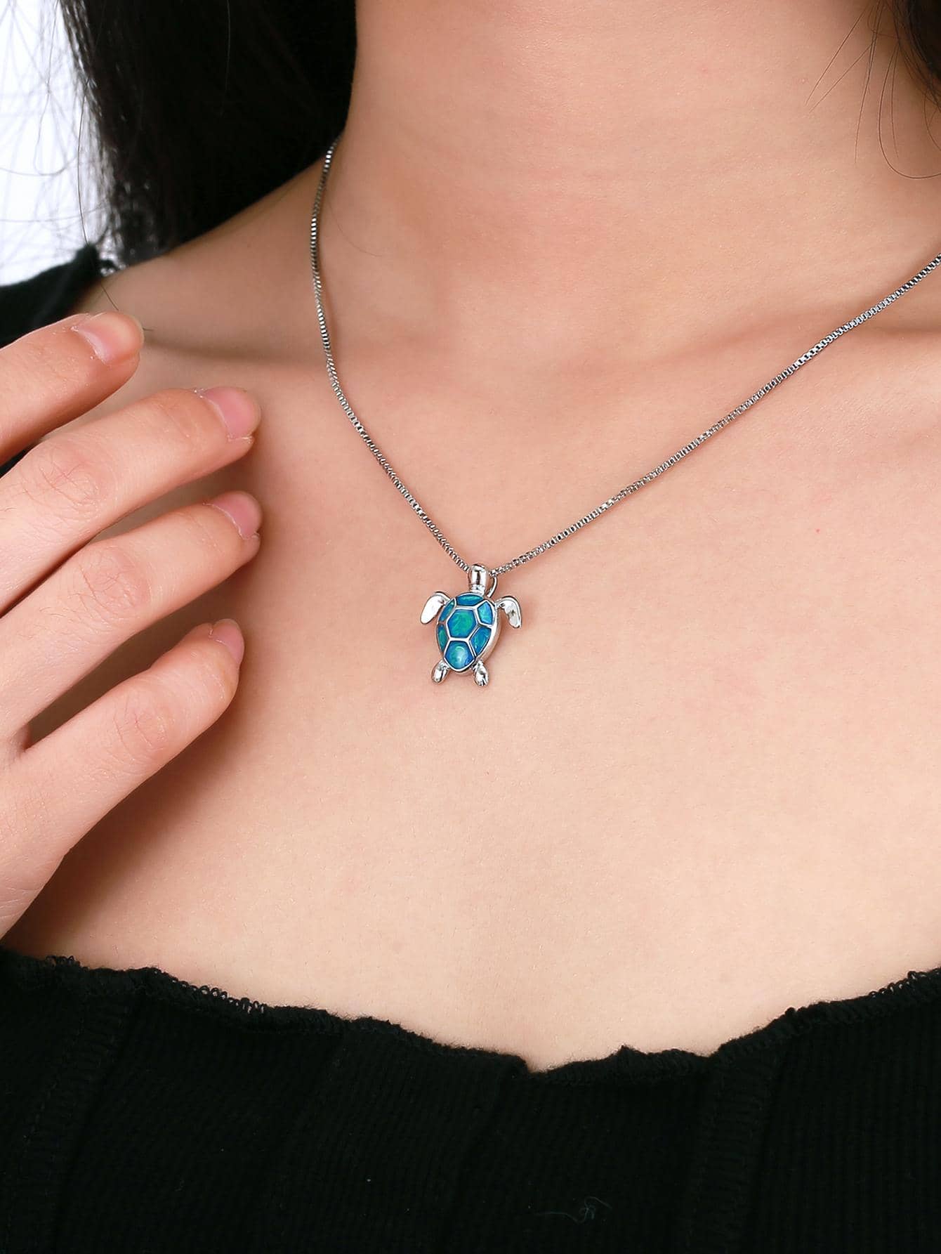 Charm-In 1入組時尚龜吊墜項鏈適合女士日常裝飾銅首飾類 - 藍色 - 查看 1