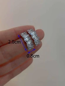 1對精美方晶鋯石裝飾夾式耳環適合女士日常裝飾 - 銀色 - 查看 2