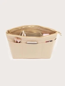 Inserto organizador de cartera para bolsos, organizador de cartera de fieltro para bolso, organizador de bolsa de mano, inserto de modelador de bolso con cremalleras, engrose y portátil con la bolsa de mano para MM, Central City33 y Saint Louis. Apto para su uso como revestimiento de una bolsa con asas o como inserto de bolsa. - Beis - Ver 4