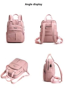 時尚耐用USB後背包女士防小偷學校旅行背包電腦包帶側充電端口書包書包戶外USB端口,筆記本電腦格,防水,便攜休閒後背包適用於外出,旅行包馬卡龍顏色後背包,大容量時尚後背包,簡約風學院風後背包