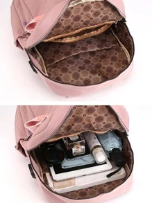 時尚耐用USB後背包女士防小偷學校旅行背包電腦包帶側充電端口書包書包戶外USB端口,筆記本電腦格,防水,便攜休閒後背包適用於外出,旅行包馬卡龍顏色後背包,大容量時尚後背包,簡約風學院風後背包