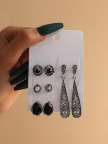 4對/套時尚鋅合金水鑽和水滴裝飾耳環適合女士日常裝飾 - 彩色 - 查看 1