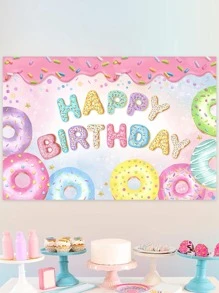 1pc 100*150cm Donut Style Birthday Polyester Background Cloth, Birthday Party Room Wall Background Decoration Supplies Banner - Multicolor - View 2
