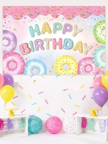 1pc 100*150cm Donut Style Birthday Polyester Background Cloth, Birthday Party Room Wall Background Decoration Supplies Banner - Multicolor - View 1