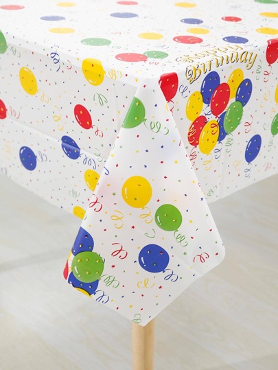 1pc Balloon Pattern Disposable Table Cover, Modern PEVA Disposable Table Cloth For Birthday Party, Back To School Valentine Day