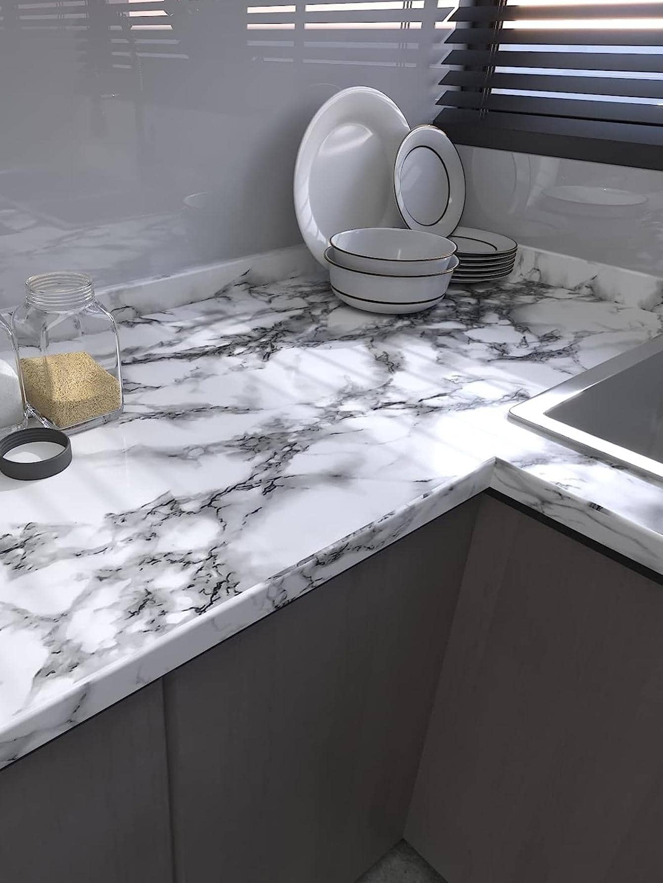 1 Đá Cẩm Thạch Tự Dính Giấy Dán Tường Vinyl Dán Tường Chống Nước Liên Lạc Với Giấy Cho Nhà Bếp Trang Trí Bộ Phim Trang Trí Nhà - màu đen - Xem 1