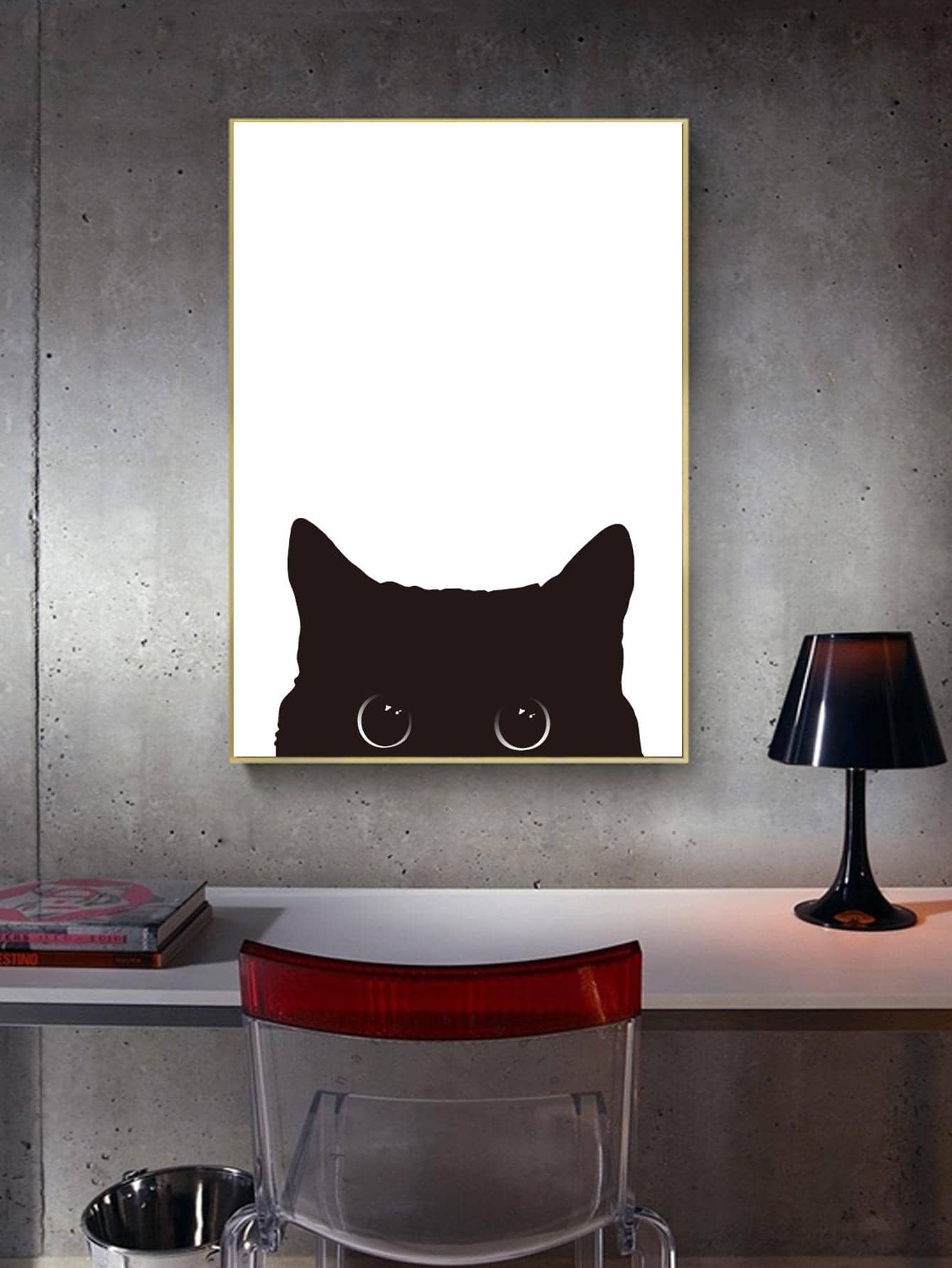 1 Họa Tiết Mèo Có Khung Tranh, Sợi Tổng Hợp Hiện Đại Có Khung Hình Trang Trí Nhà Cửa - Đen và trắng - Xem 1