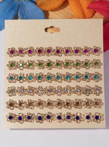 30對/套時尚鋅合金水鑽裝飾花朵設計耳釘適合女士日常裝飾 - 彩色 - 查看 2