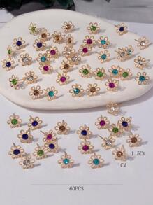30對/套時尚鋅合金水鑽裝飾花朵設計耳釘適合女士日常裝飾 - 彩色 - 查看 3