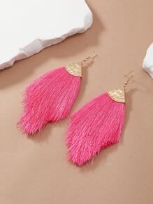 1 Đôi Bông tai tua rua tông màu ngày lễ phong cách Bohemian với các màu xanh lá cây, cam, trắng, đen và kaki, thiết kế đơn giản và thời trang Hoàn hảo để đeo hàng ngày - Màu Hồng Tươi - Xem 4